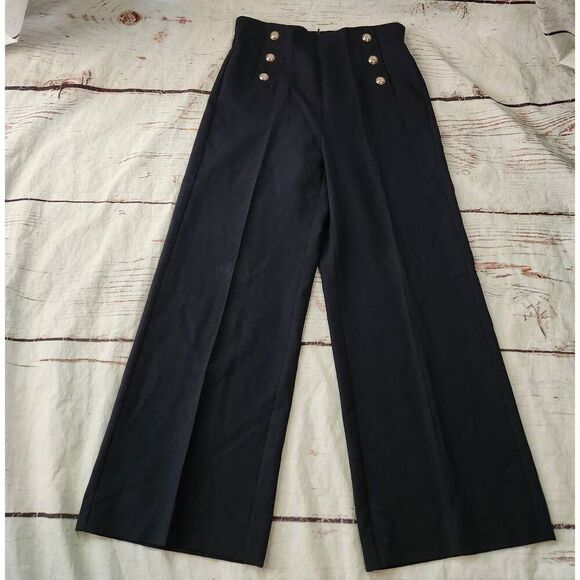 Marella Elisir High Rise Button Trousers Navy Blue Size 8 - Picture 3 of 6